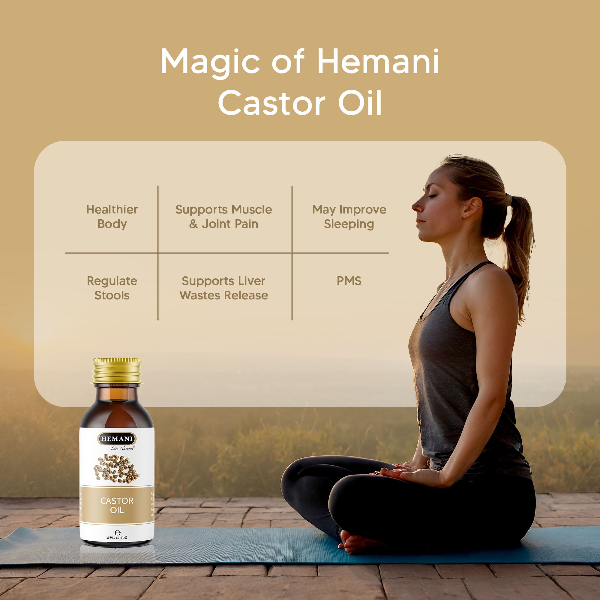 Hemani Castor Oil (Ricinus communis) - 30mL | Natural Skin & Hair Care, Pure Cold-Pressed Oil for Radiant Glow, Anti-Aging, Hydration & Wellness.