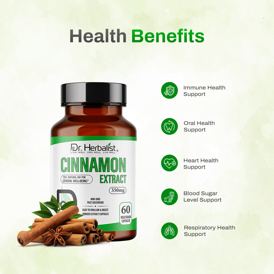 Dr. HERBALIST Cinnamon Extract Capsules 350mg - Cinnamomum Verum with Cinnamaldehyde & Polyphenols | Supports Metabolic Wellness & Daily Vitality* | Halal, Vegan | 60ct