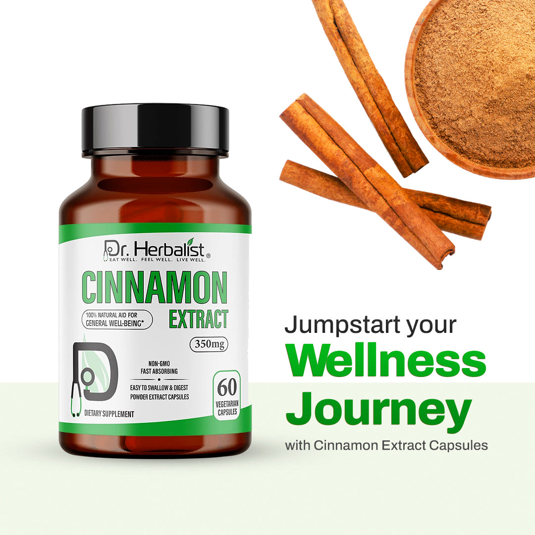 Dr. HERBALIST Cinnamon Extract Capsules 350mg - Cinnamomum Verum with Cinnamaldehyde & Polyphenols | Supports Metabolic Wellness & Daily Vitality* | Halal, Vegan | 60ct