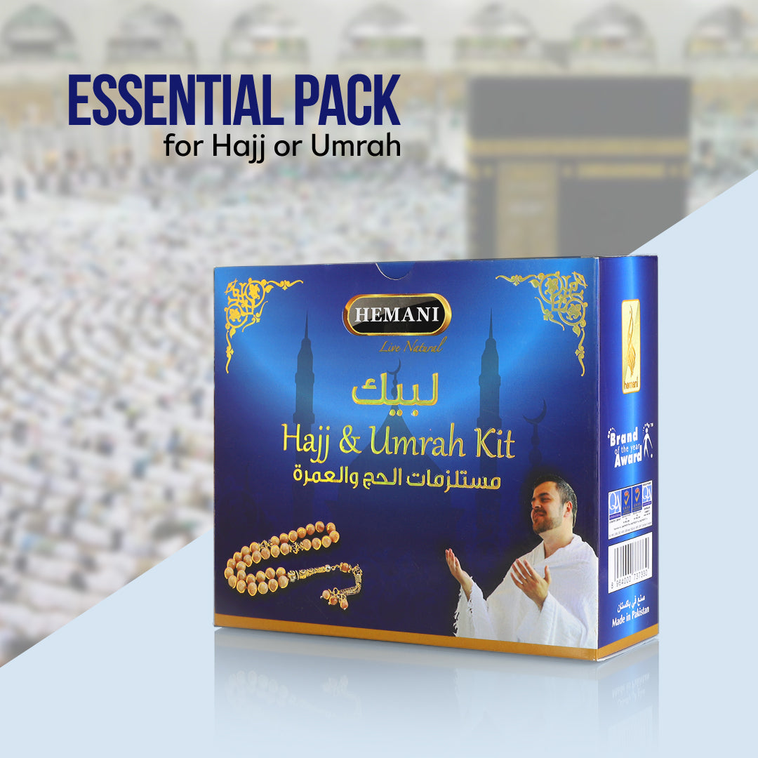 HEMANI Hajj & Umrah Kit 5 in 1 - Fragrance Free Soap, Gel, Shampoo, Lotion, Miswak