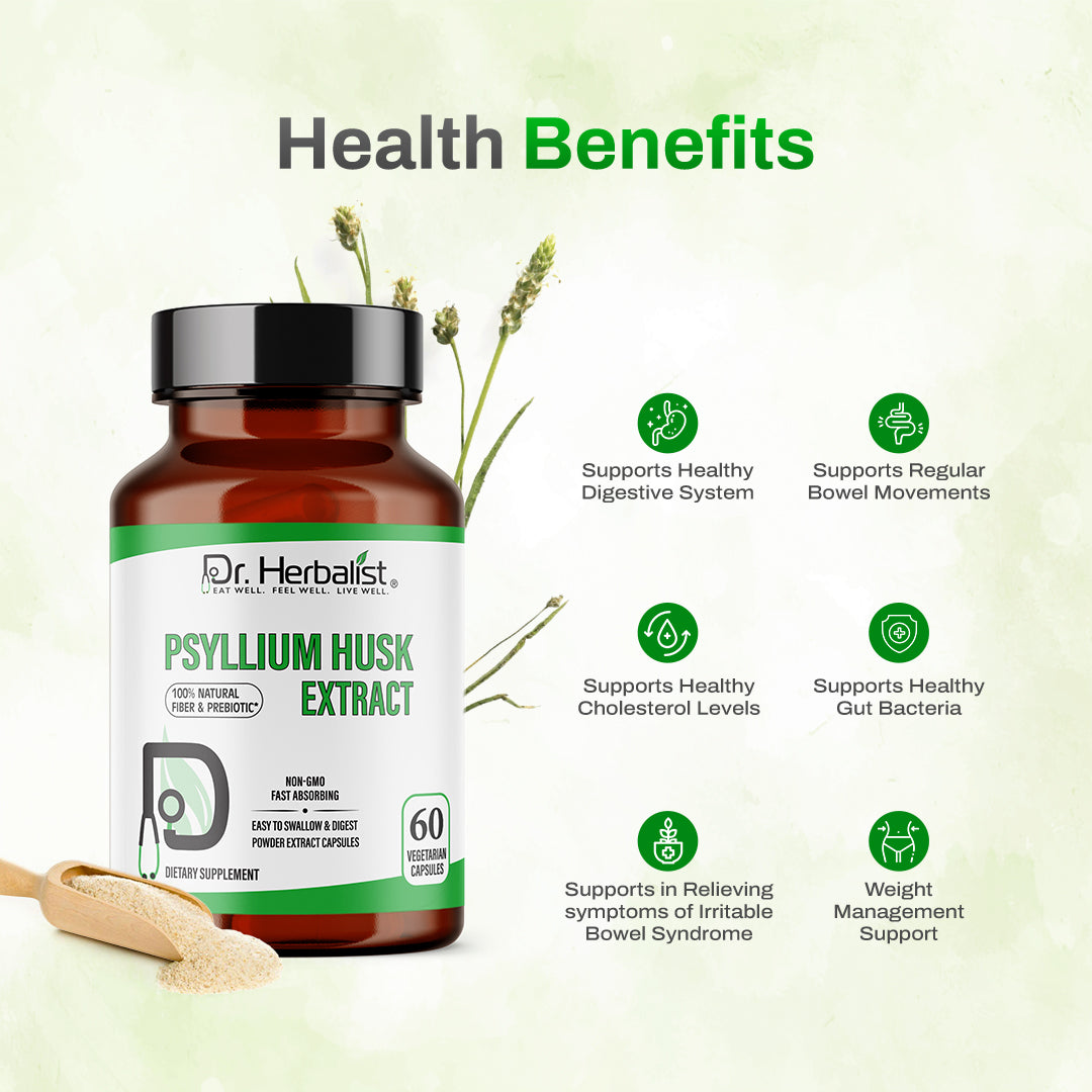 DR. HERBALIST Psyllium Husk Extract 500mg, 60 Vegetarian Capsules