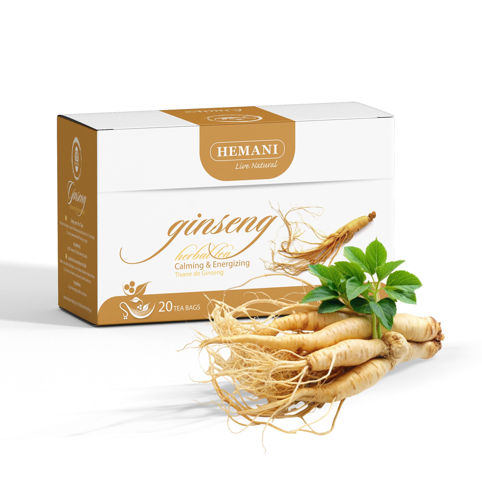 Hemani Ginseng Herbal Tea Panax ginseng - 20 Tea Bags | Pure, Natural & Revitalizing Brew | Promotes Energy, Clarity & Wellness.