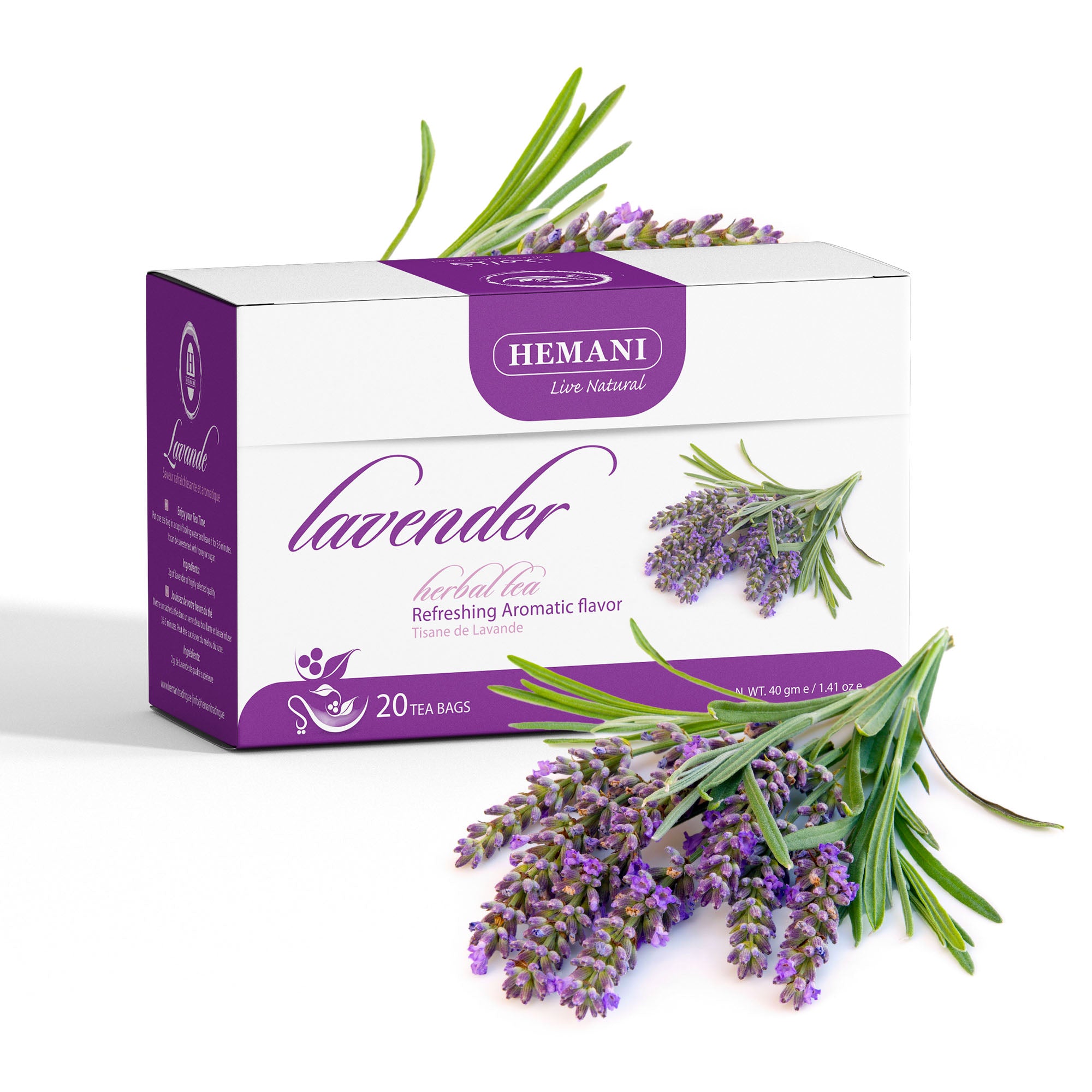 Hemani Lavender Tea - Lavandula Angustifolia (20 Tea Bags) - Soothing Herbal Bliss for Relaxation, Calm & Mindful Serenity, Natural Tranquility, Expertly Crafted for Self-Care.