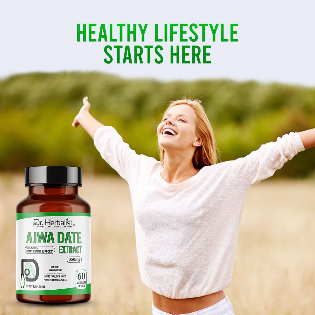 Dr. HERBALIST Ajwa Date Extract Phoenix Dactylifera Capsules - 350mg, 60 Count | Fast Absorbing, Vegetarian | Boosts Energy, Supports Heart Health & Digestive Wellbeing, Rich in Antioxidants.
