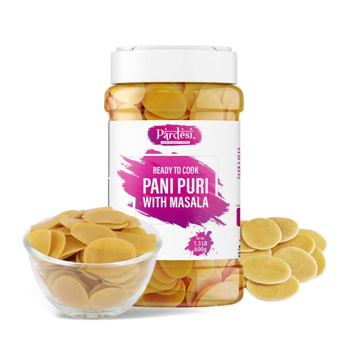 Pardesi Pani Puri with Masala 1.3LB - Ready-to-Fill Puri Shells with Spice Mix | Halal, Non-GMO, Vegan | Street Food at Home