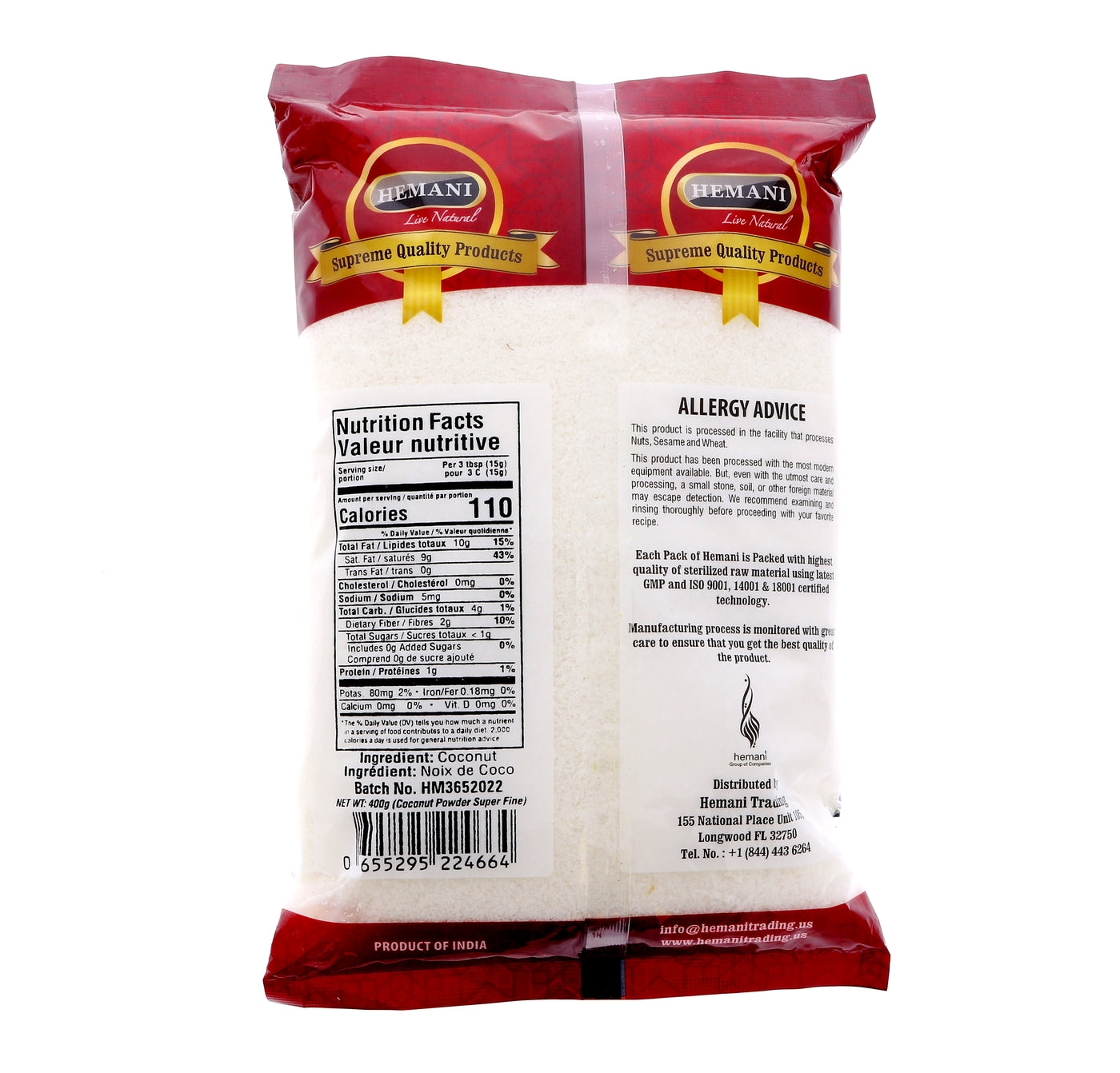 HEMANI Coconut Powder Super Fine (Desiccated, Macaroon Cut) 400g