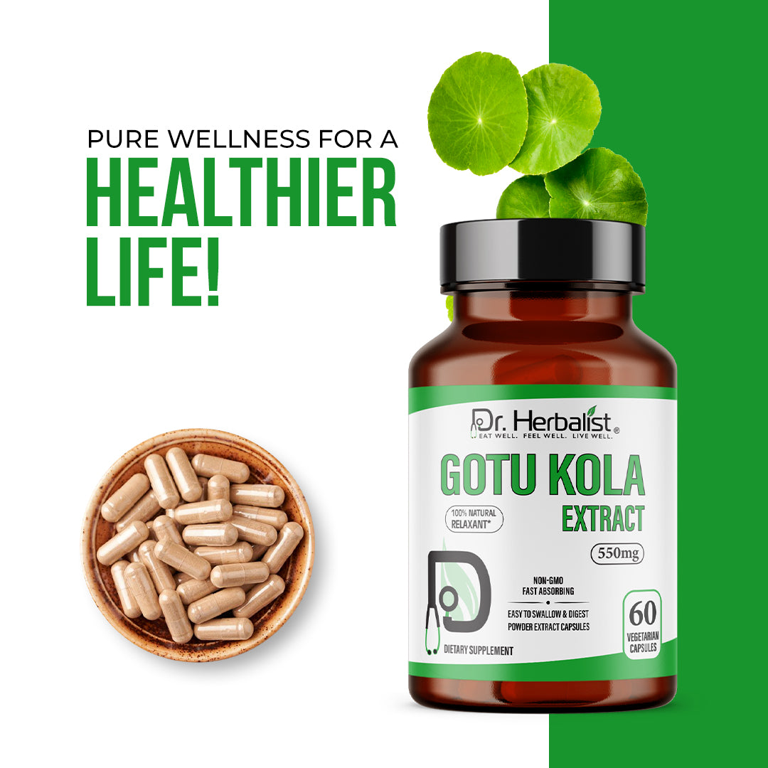 Dr Herbalist Gotu Kola Extract | Natural Brain & Memory Booster | Supports Focus, Mental Clarity & Circulation | Herbal Supplement for Stress Relief & Wellness