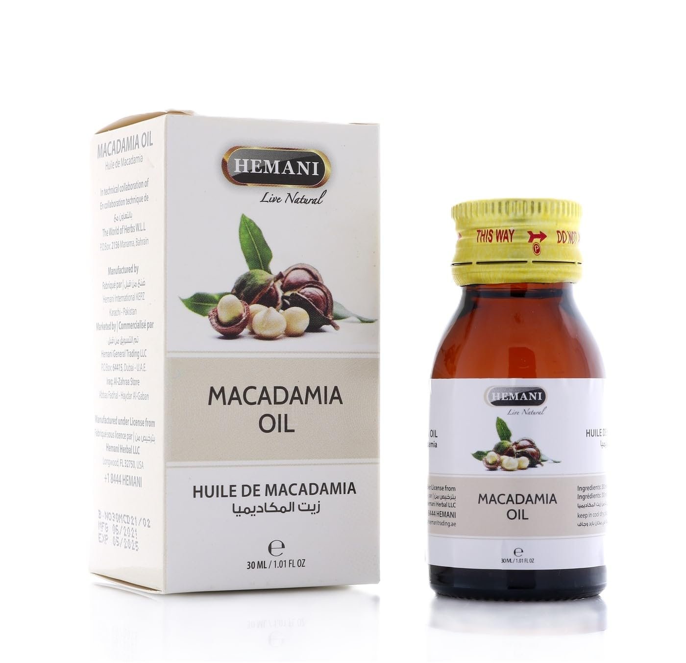 Hemani Macadamia Oil 30ml - Macadamia Integrifolia, Nourishing Skin and Hair, Rich in Antioxidants, Hydrates and Moisturizes, Promotes Healthy Glow.