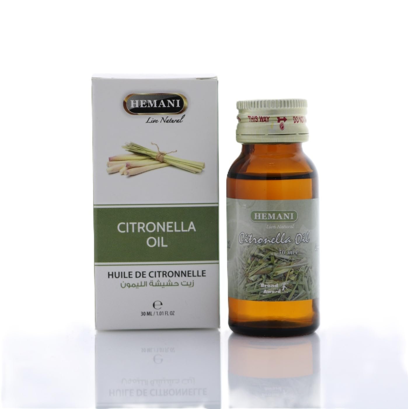 Hemani Citronella Oil (Cymbopogon nardus) 30ml - Pure Essential Oil for Aromatherapy, Relaxation, Calming Ambiance, Uplifting Experience, Refreshing Mind & Body, Meditation & Yoga