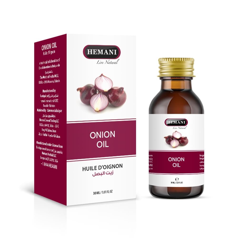 HEMANI Onion Oil Zayt al-baṣal | Allium cepa - 30ml | 100% Pure & Natural, Plant-Based Hair & Scalp Care | Nourishes & Moisturizes for Healthy-Looking Hair & Scalp | Softens, Conditions & Protects