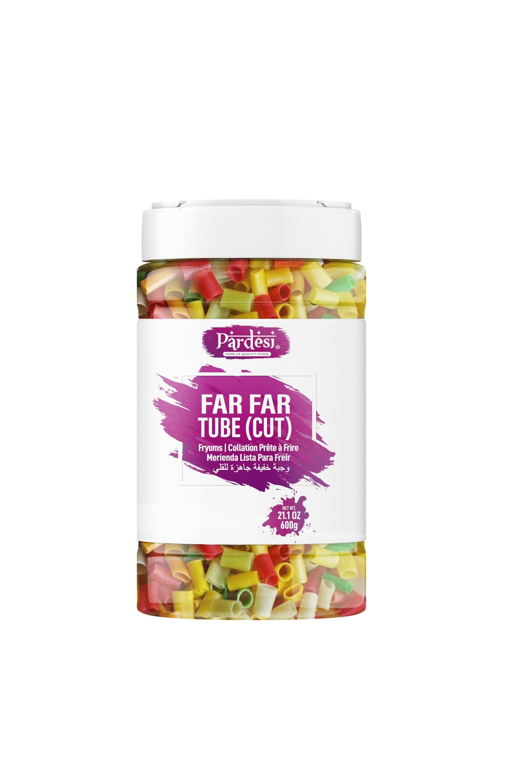 Pardesi Far Far Fryum, 26.4 OZ (750g) Jar I Puffed Snack I Ready to Fry I Fried Snacks (Tube Cut Shape) I Jar with Handle I No mess I Pantry ready I From India