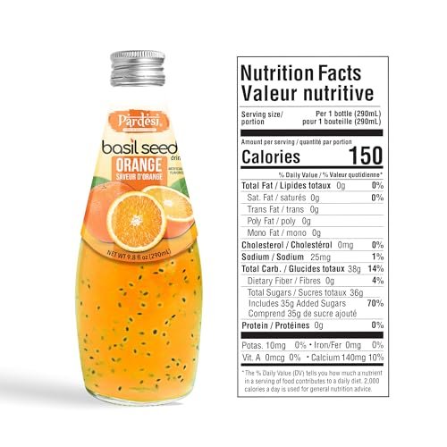 Pardesi Basil Seed Drink Orange Flavor 290ml 9.8 Fl Oz | Pack of 12 (117.6 FL Oz ) | Naturally Refreshing & Cooling | Rich in Antioxidants, Fiber & Omega-3 | Real Basil Seeds for Digestive Health & Hydration.