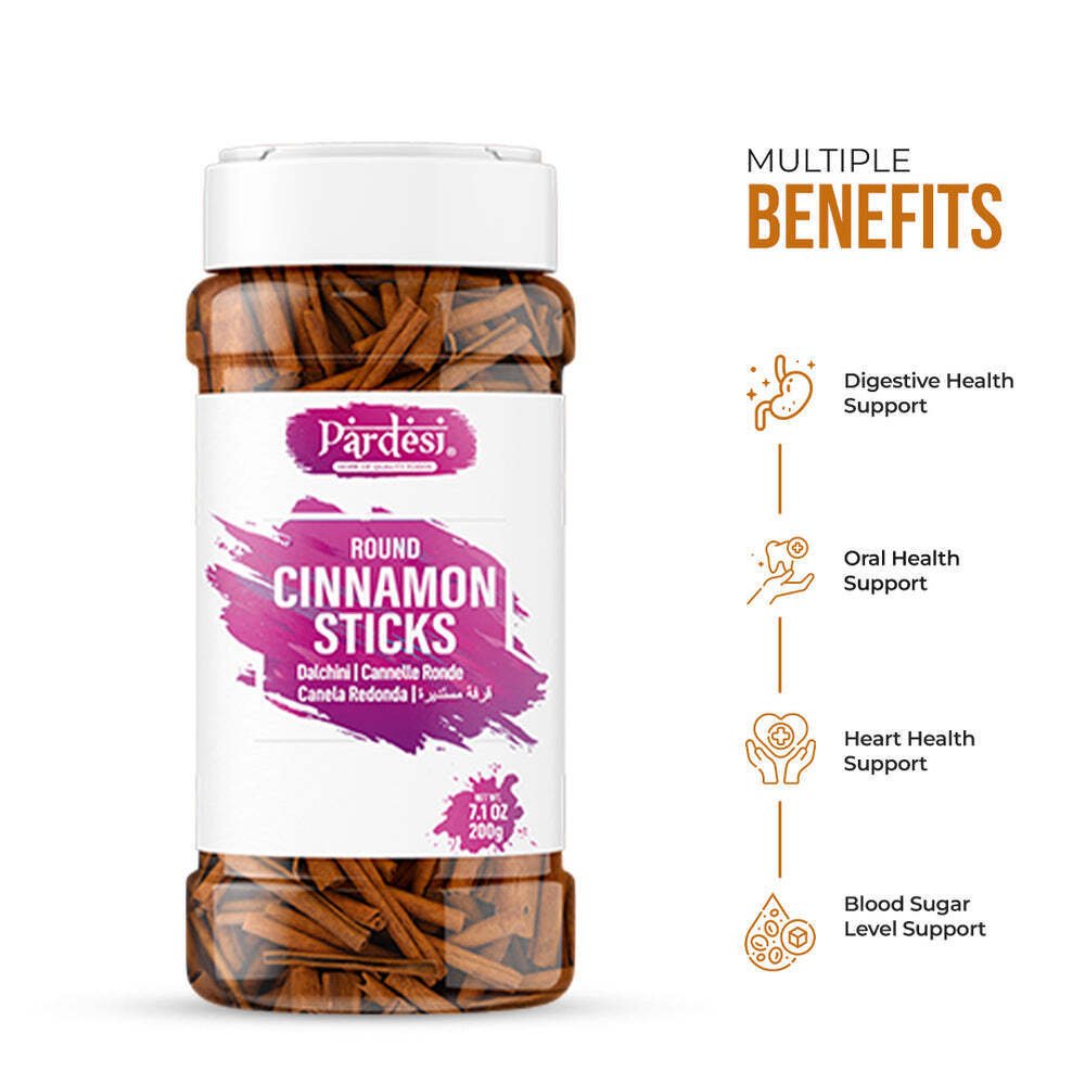 Pardesi Round Cinnamon Sticks, 2.82 OZ (80g) Resealable Jar Packaging