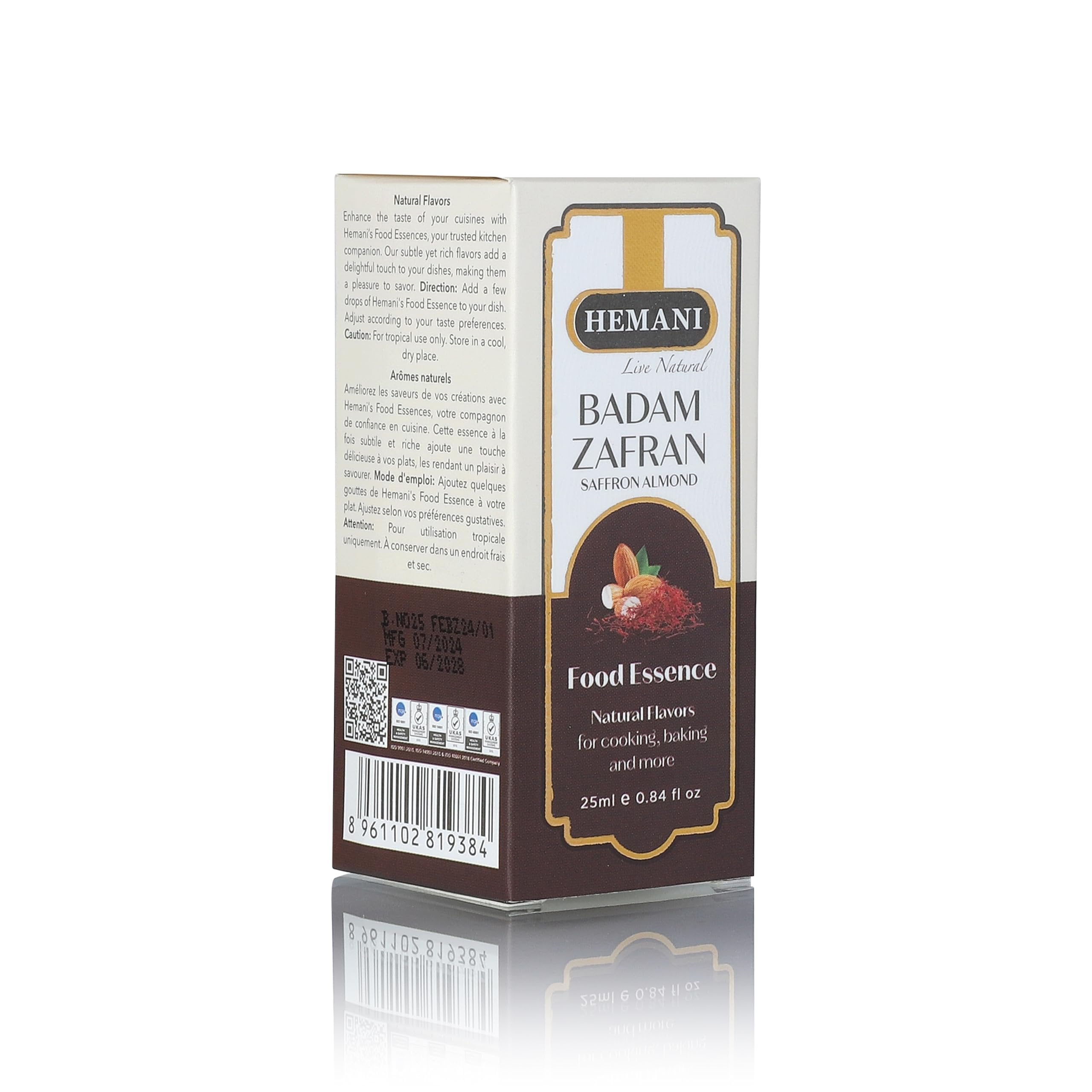 Hemani Badam Zafran Food Essence 25 ml Halal- Concentrated Almond Saffron Flavor for Indian Desserts, Recipes, and Traditional Sweets - Perfect for Kulfi, Barfi, Halwa, and More