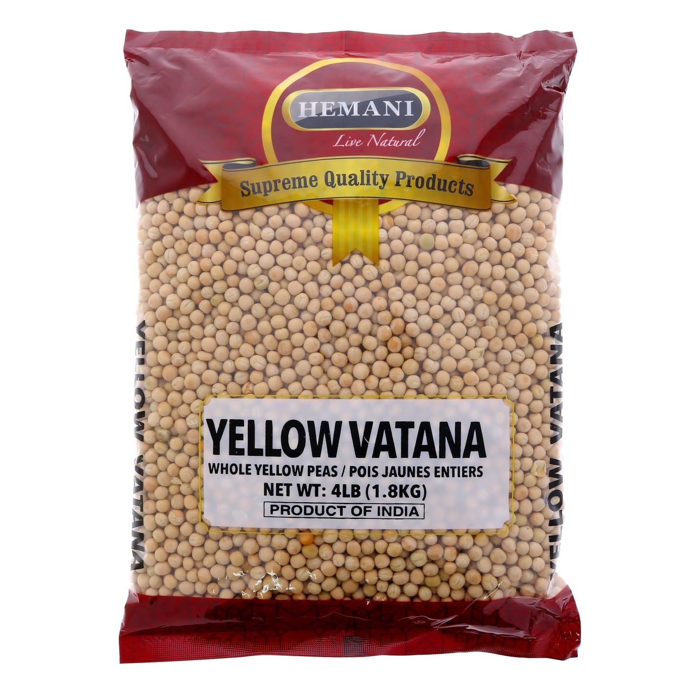 Hemani Yellow Peas Whole, Dried (Vatana, Matar) 64oz (4lbs) - All-Natural, Vegan, Gluten-Friendly, Bulk Supply for Soups, Stews, Curries & Healthy Recipes.