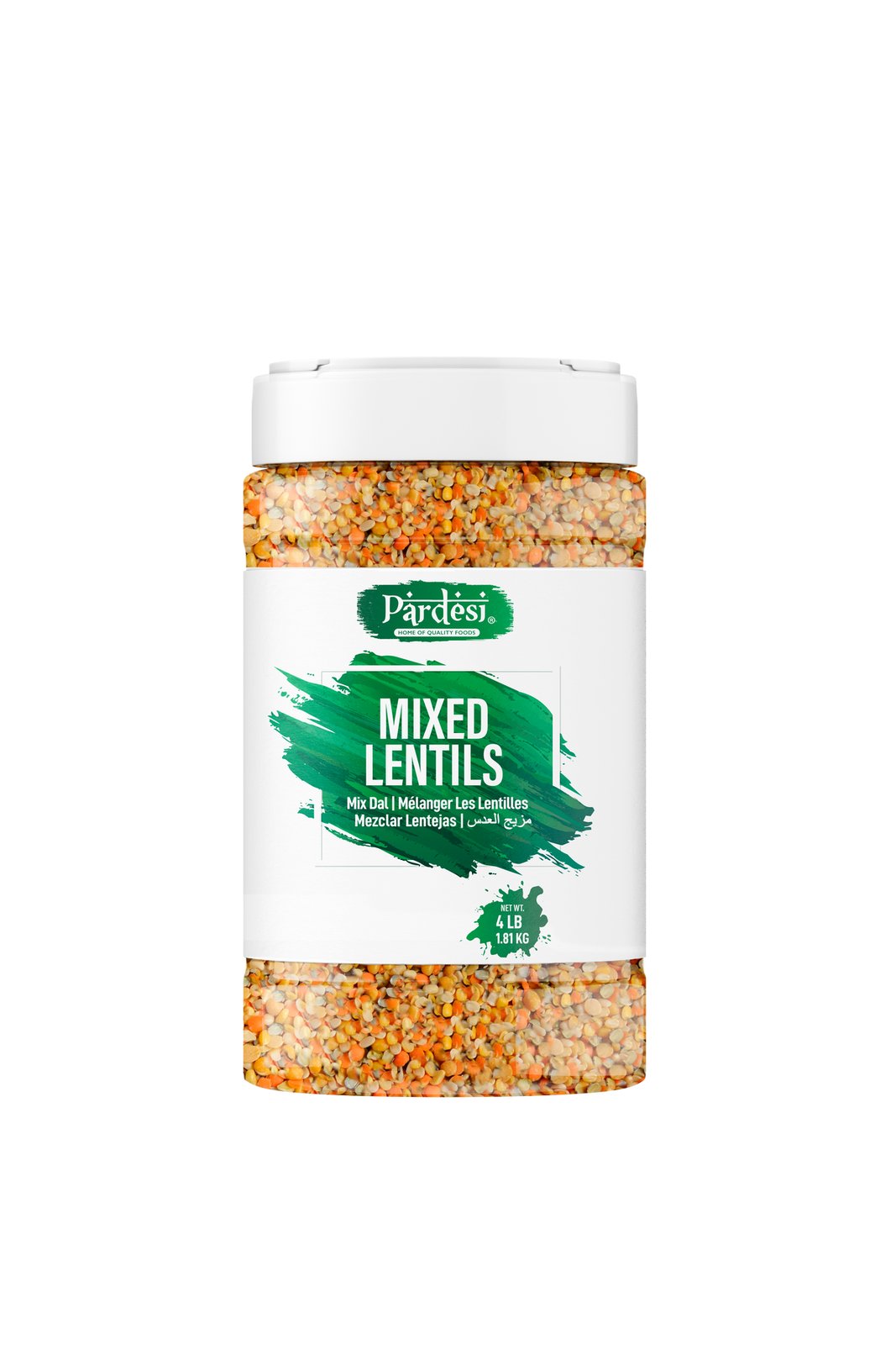 Pardesi Mixed Lentils, 4 LB (1.8 KG) Mix Dal - Resealable Jar with Handle