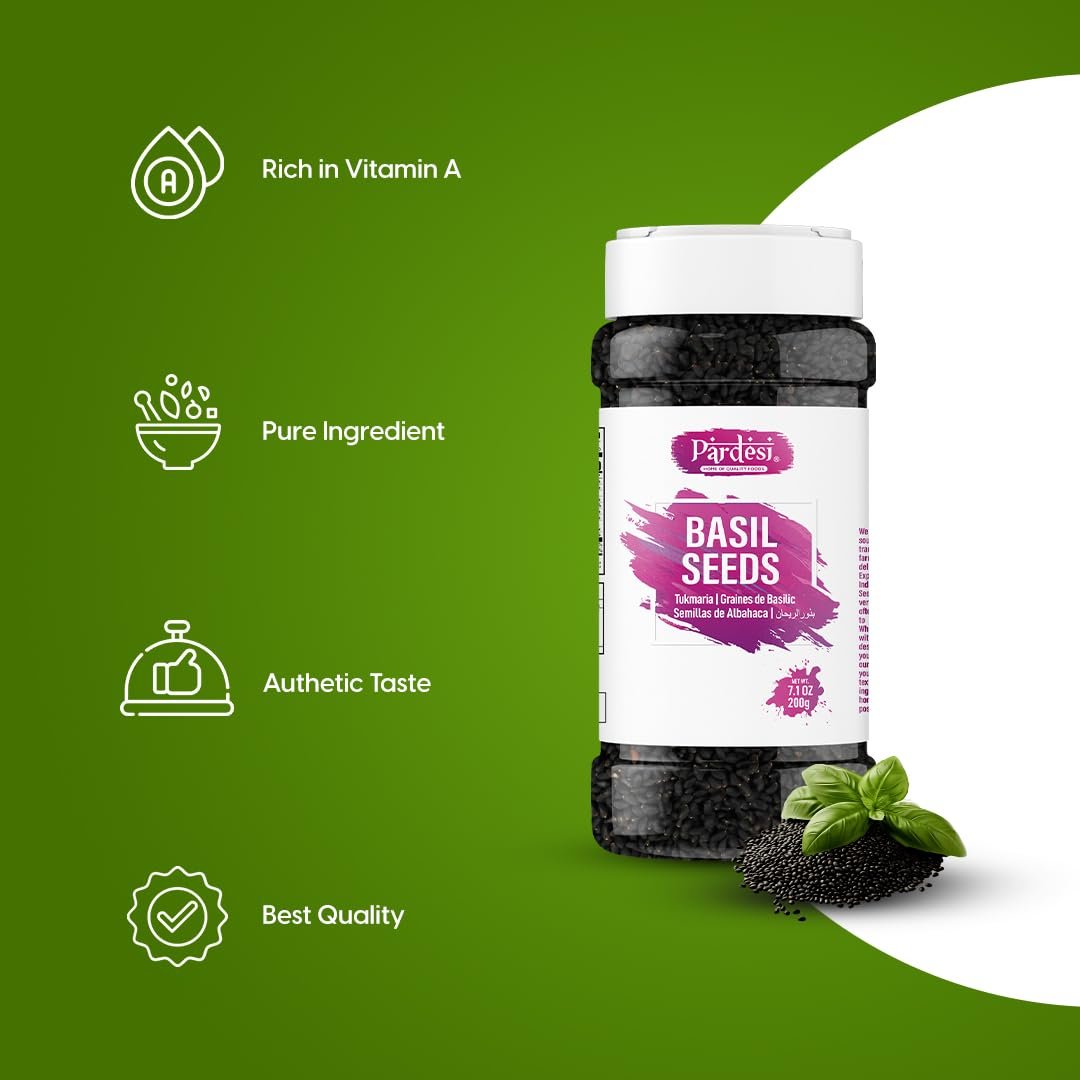 Pardesi Sweet Basil Seeds 280g Ocimum Basilicum/Sabja/Subja/Tukmaria - Natural Wellness, Nutritious Superfood.