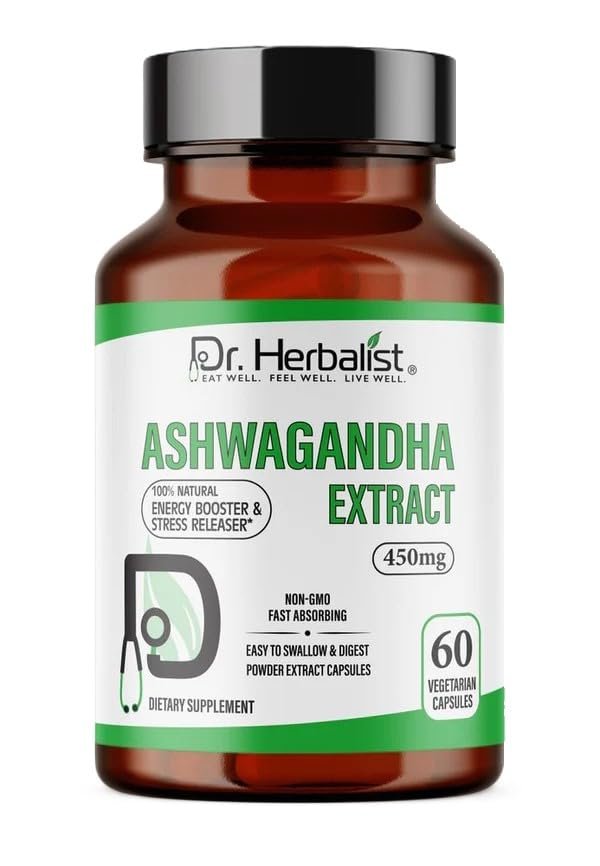 Dr. HERBALIST Ashwagandha Extract 450mg, 60 Capsules - Premium Quality, Plant-Based Supplement for Wellness & Balance | Vegan-Friendly, Gluten-Free & Non-GMO.