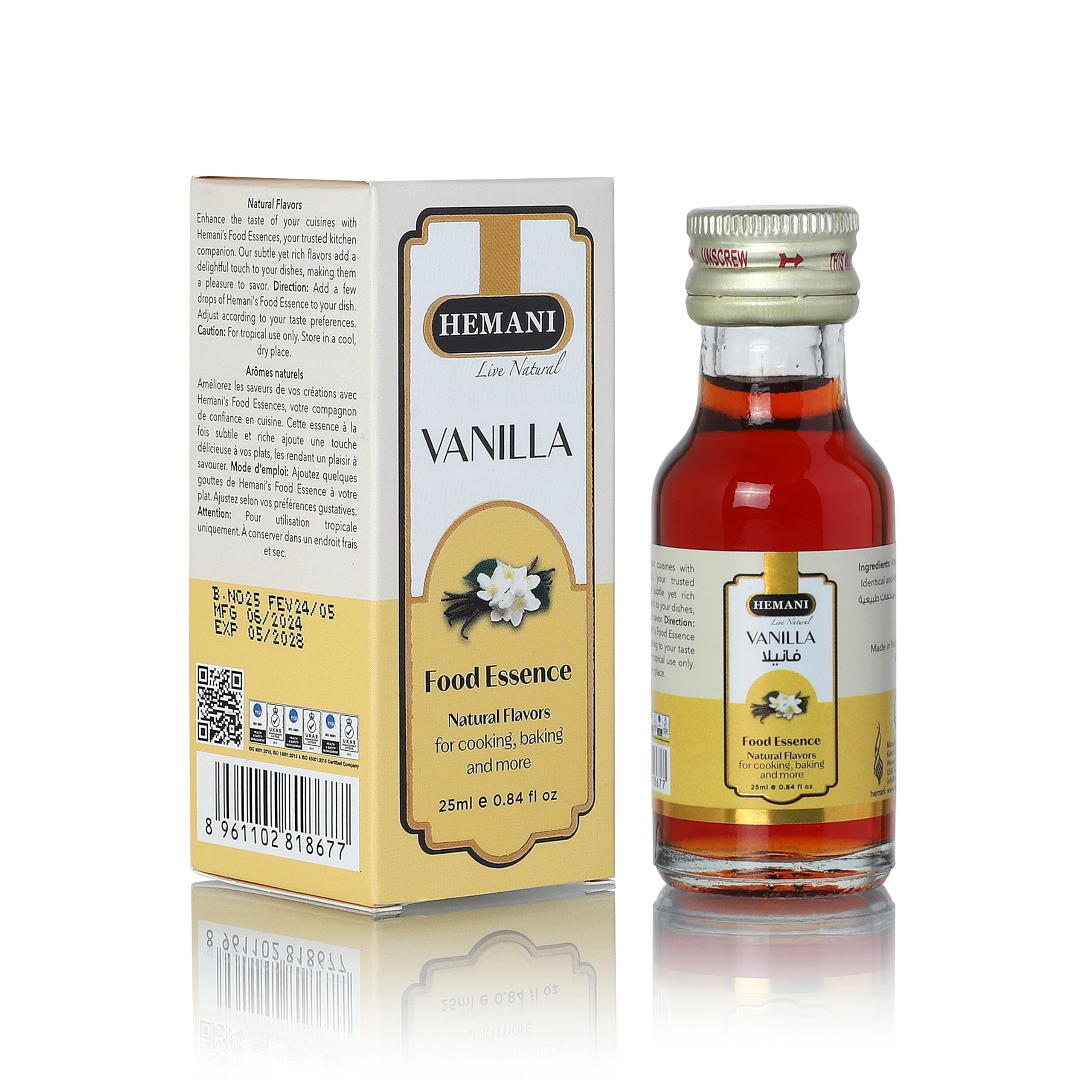 Hemani Vanilla Food Essence 25 ml Halal - Concentrated Vanilla Extract for Baking, Cooking, Desserts, and Beverages - Perfect for Cakes, Cookies, Ice Cream, and More