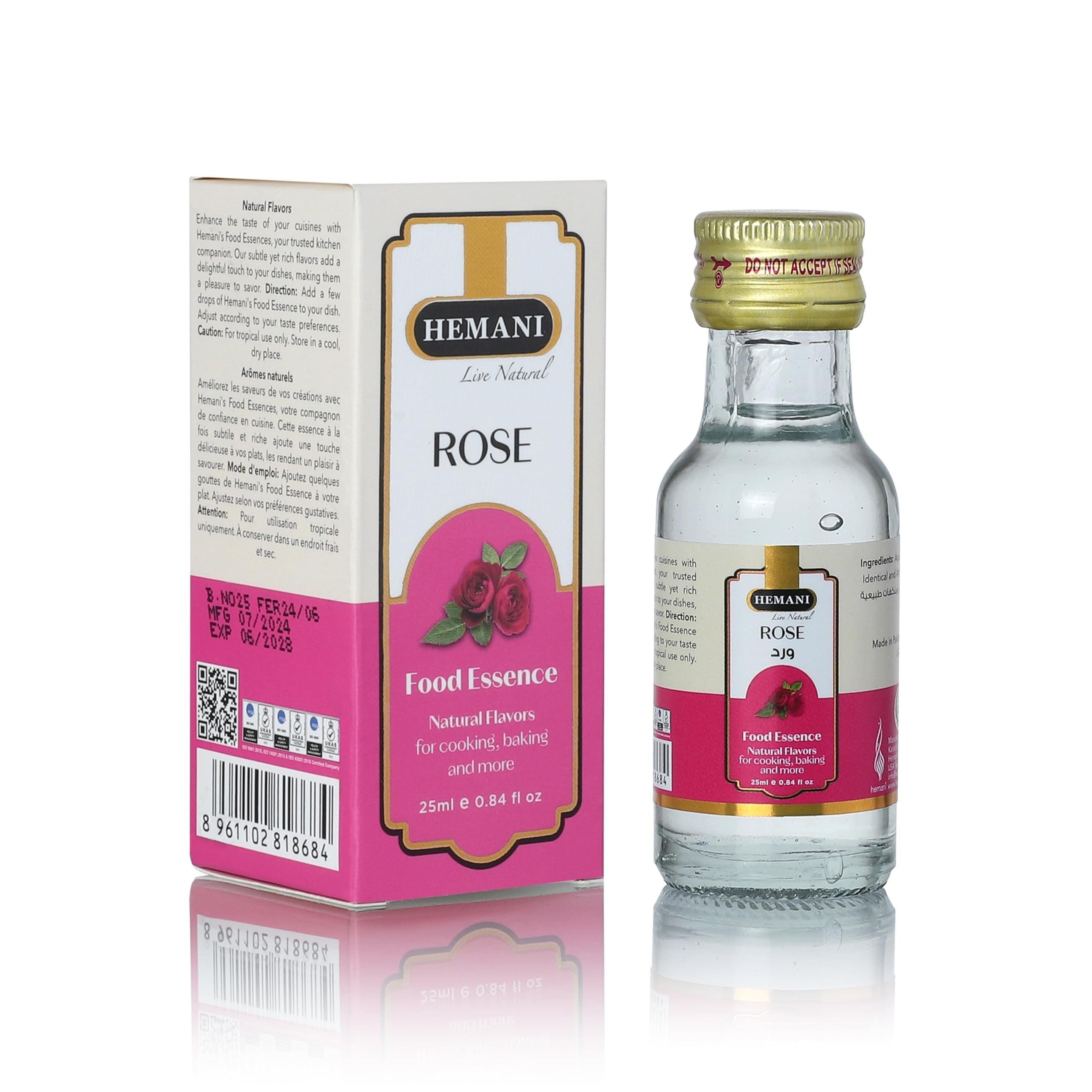 Hemani Rose Food Essence 25 ml Halal - Concentrated Rose Flavor for Indian Desserts, Drinks, and Recipes - Perfect for Gulab Jamun, Jalebi, Barfi, and More