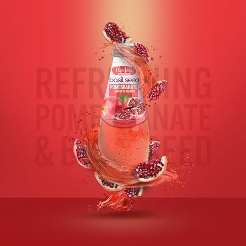 Pardesi Basil Seed Drink Pomegranate Flavor 290ml 9.8 Fl Oz | Pack of 12 (117.6 FL Oz ) | Naturally Refreshing & Cooling | Rich in Antioxidants, Fiber & Omega-3 | Real Basil Seeds for Digestive Health & Hydration.