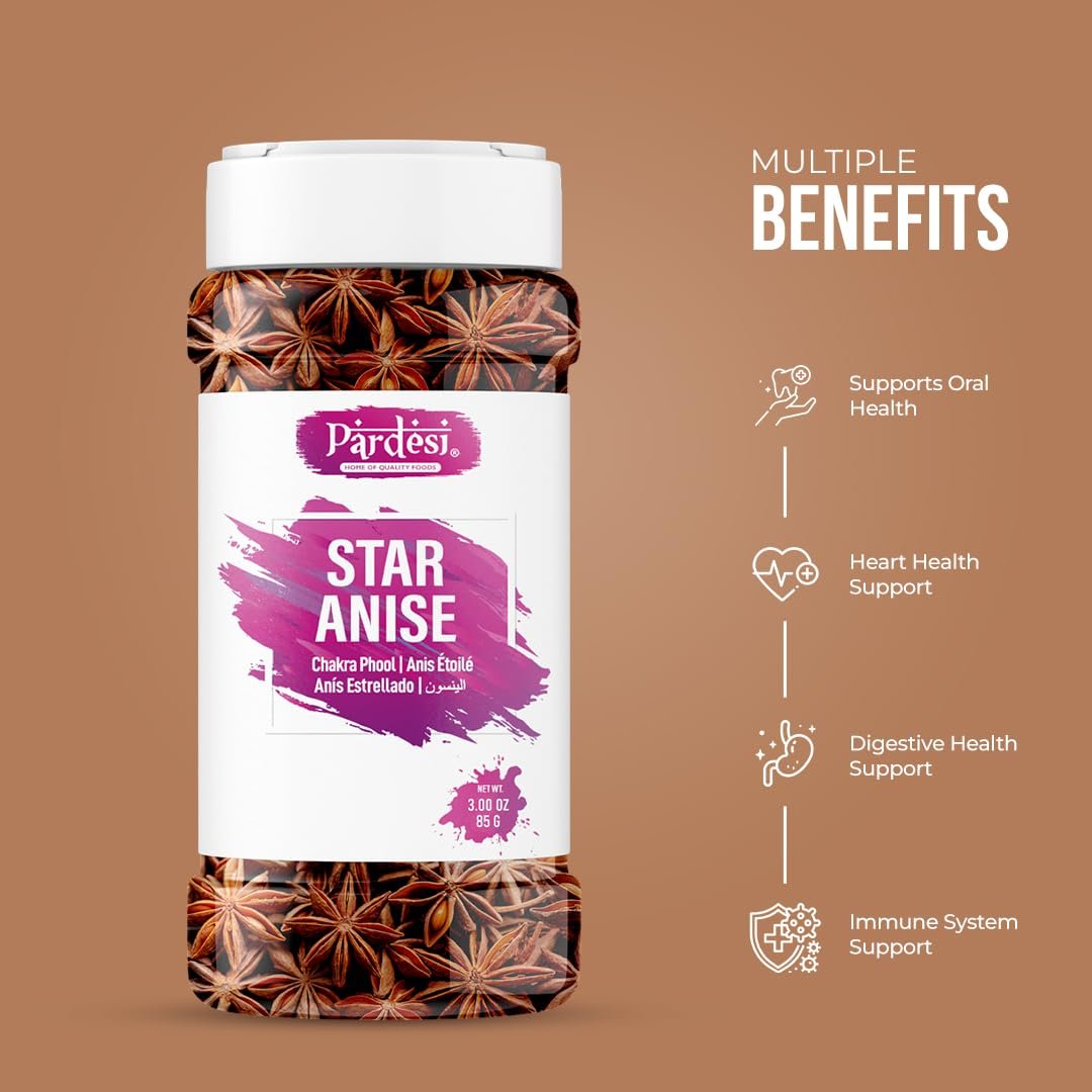 Pardesi Star Aniseed 85g - Premium Quality, Aromatic & Flavorful Spice - Non-GMO, Vegan, Gluten-Free - Traditional Indian, Chinese & Middle Eastern Cuisine - Freshly Packe