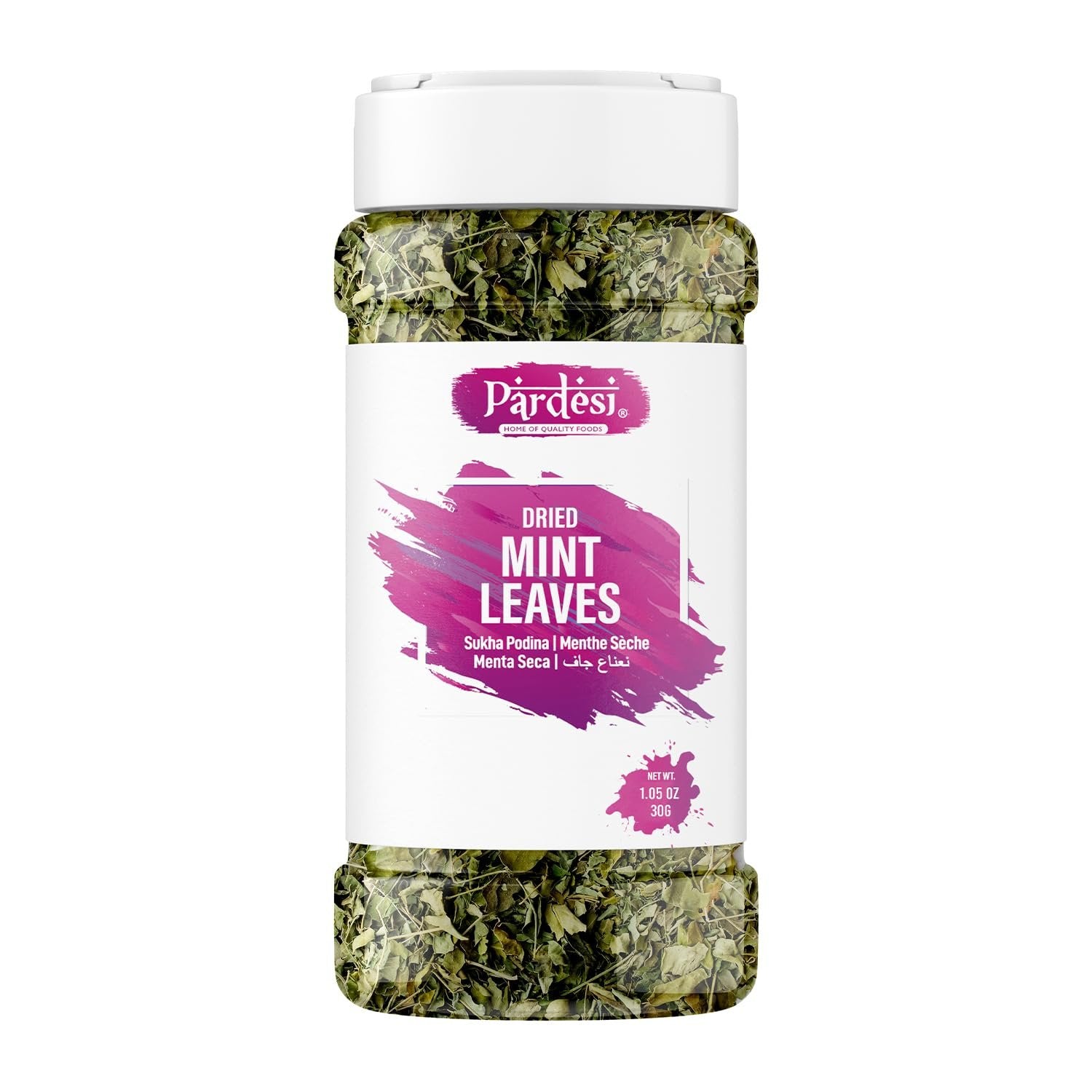 Pardesi Mint Leaves, 1.05 Oz - Fresh Dried Spearmint Herbs, Mint Spice Great for Loose Leaf Tea, Dry Mint Powder AKA Sukha Podina I Pudina I Menthe Seche I Menta Seca I Resealable Jar I No Mess I Pantry Ready