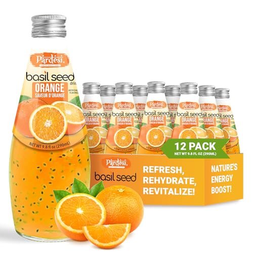 Pardesi Basil Seed Drink Orange Flavor 290ml 9.8 Fl Oz | Pack of 12 (117.6 FL Oz ) | Naturally Refreshing & Cooling | Rich in Antioxidants, Fiber & Omega-3 | Real Basil Seeds for Digestive Health & Hydration.