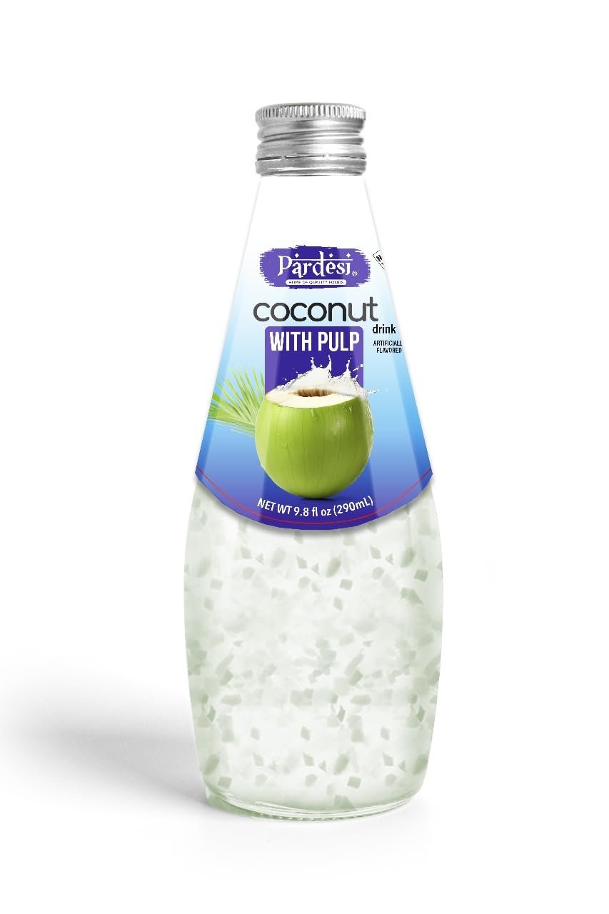 Pardesi Coconut Water with Pulp Flavor 290ml 9.8 Fl Oz | Pack of 12 (117.6 FL Oz) | Naturally Refreshing, Cooling & Hydrating Coconut Water with Coconut Pulp, Rich in Antioxidants, Fiber & Omega-3