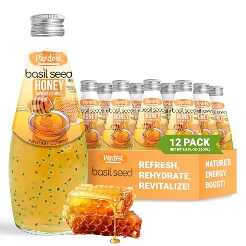 Pardesi Basil Seed Drink Honey Flavor 290ml 9.8 Fl Oz | Pack of 12 (117.6 FL Oz ) | Naturally Refreshing & Cooling | Rich in Antioxidants, Fiber & Omega-3 | Real Basil Seeds for Digestive Health & Hydration.