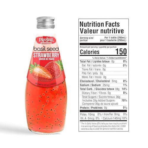 Pardesi Basil Seed Drink Strawberry Flavor 290ml 9.8 Fl Oz | Pack of 12 (117.6 FL Oz ) | Naturally Refreshing & Cooling | Rich in Antioxidants, Fiber & Omega-3 | Real Basil Seeds for Digestive Health & Hydration.