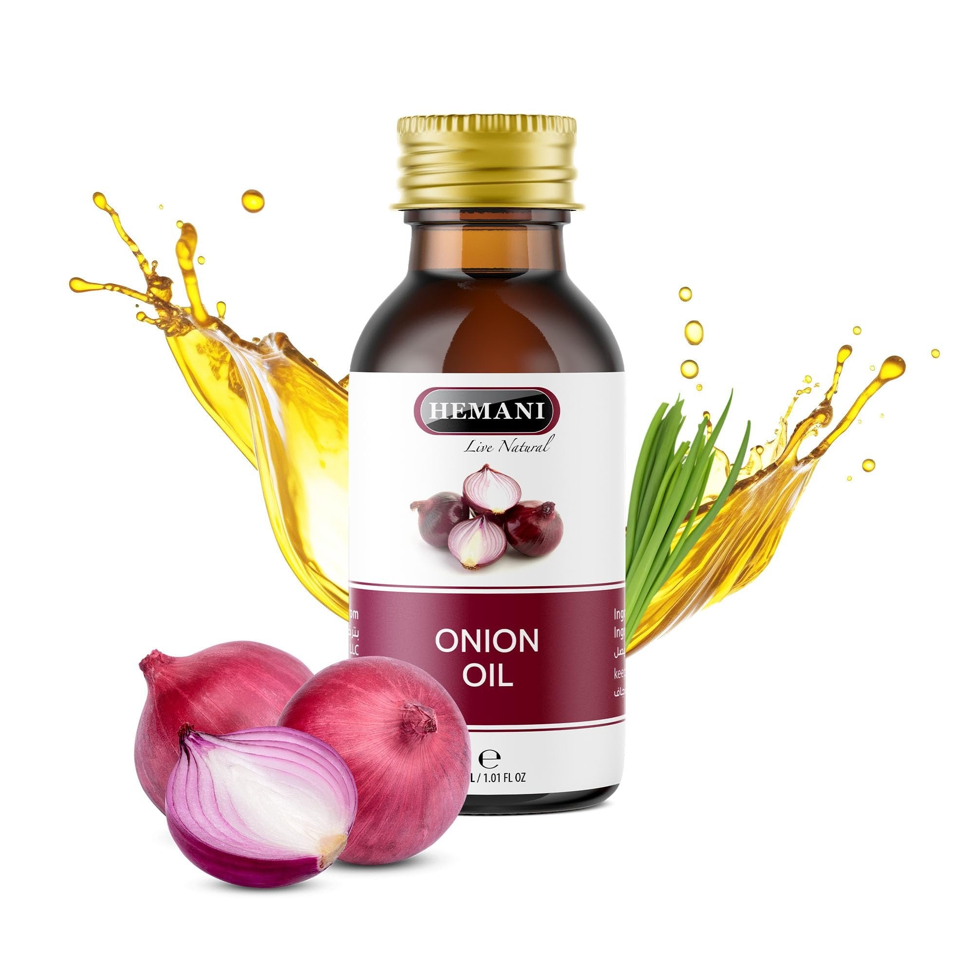 HEMANI Onion Oil Zayt al-baṣal | Allium cepa - 30ml | 100% Pure & Natural, Plant-Based Hair & Scalp Care | Nourishes & Moisturizes for Healthy-Looking Hair & Scalp | Softens, Conditions & Protects