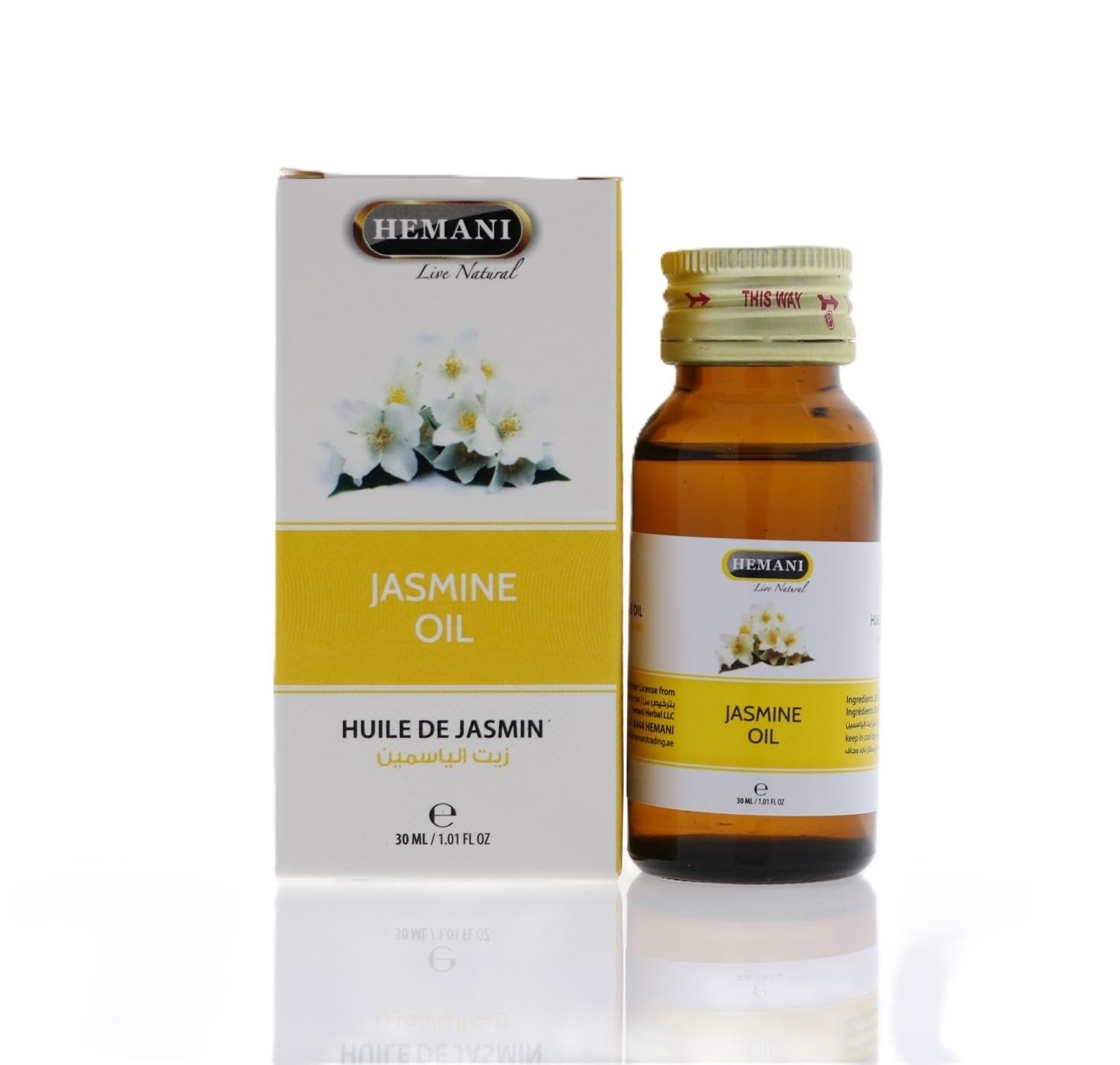 Hemani Jasmine Oil (Jasminum sambac) 30ml - Pure Essential Oil for Aromatherapy, Relaxation, Calming Ambiance, Uplifting Experience, Refreshing Mind & Body, Meditation & Yoga, Romantic Fragrance