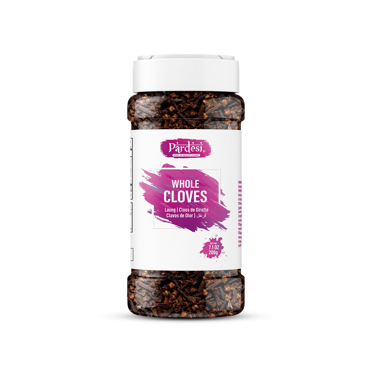 Pardesi Whole Cloves 5.29 OZ (150g) Resealable Jar Packaging