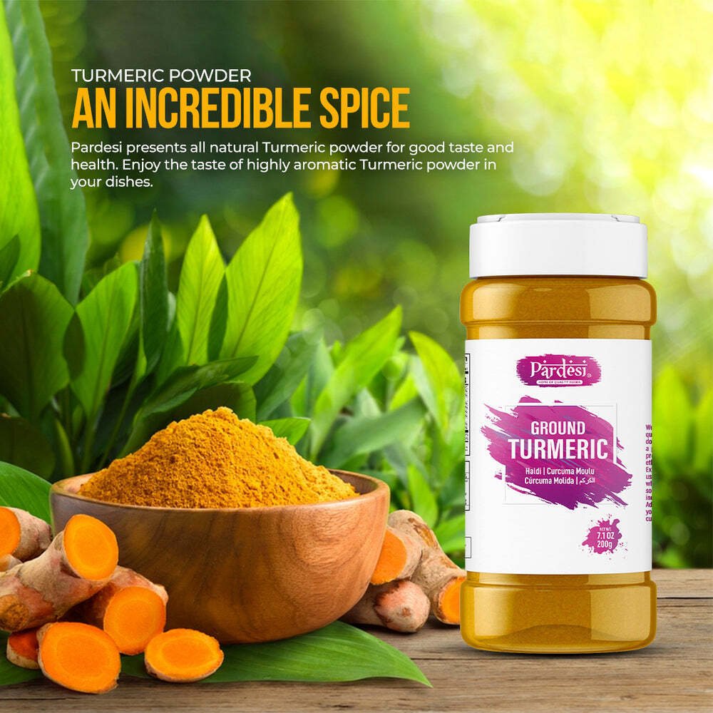 Pardesi Ground Turmeric, 8.11 OZ (230g) Resealable Jar Packaging