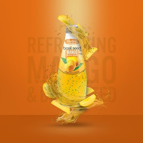 Pardesi Basil Seed Drink Mango Flavor 290ml 9.8 Fl Oz | Pack of 12 (117.6 FL Oz ) | Naturally Refreshing & Cooling | Rich in Antioxidants, Fiber & Omega-3 | Real Basil Seeds for Digestive Health & Hydration.