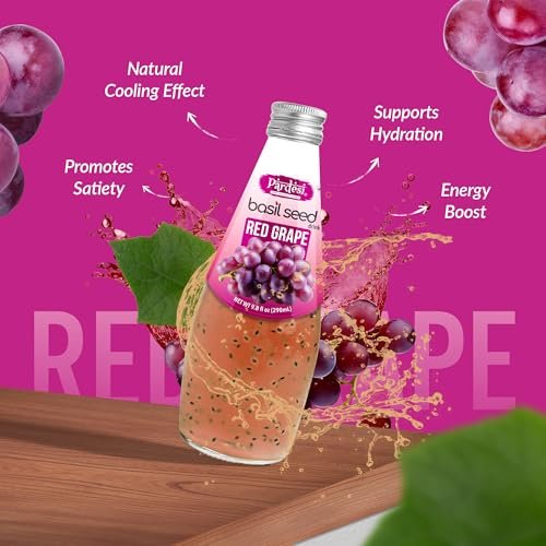 Pardesi Basil Seed Drink Red Grape Flavor 290ml 9.8 Fl Oz | Pack of 12 (117.6 FL Oz ) | Naturally Refreshing & Cooling | Rich in Antioxidants, Fiber & Omega-3 | Real Basil Seeds for Digestive Health & Hydration.