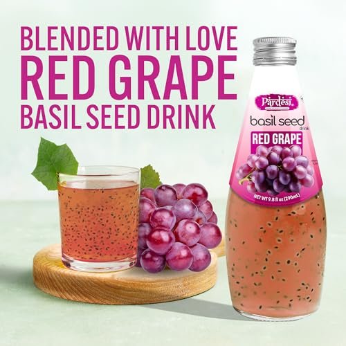 Pardesi Basil Seed Drink Red Grape Flavor 290ml 9.8 Fl Oz | Pack of 12 (117.6 FL Oz ) | Naturally Refreshing & Cooling | Rich in Antioxidants, Fiber & Omega-3 | Real Basil Seeds for Digestive Health & Hydration.