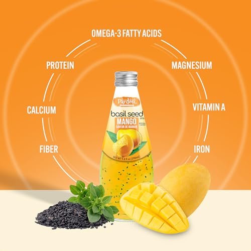 Pardesi Basil Seed Drink Mango Flavor 290ml 9.8 Fl Oz | Pack of 12 (117.6 FL Oz ) | Naturally Refreshing & Cooling | Rich in Antioxidants, Fiber & Omega-3 | Real Basil Seeds for Digestive Health & Hydration.