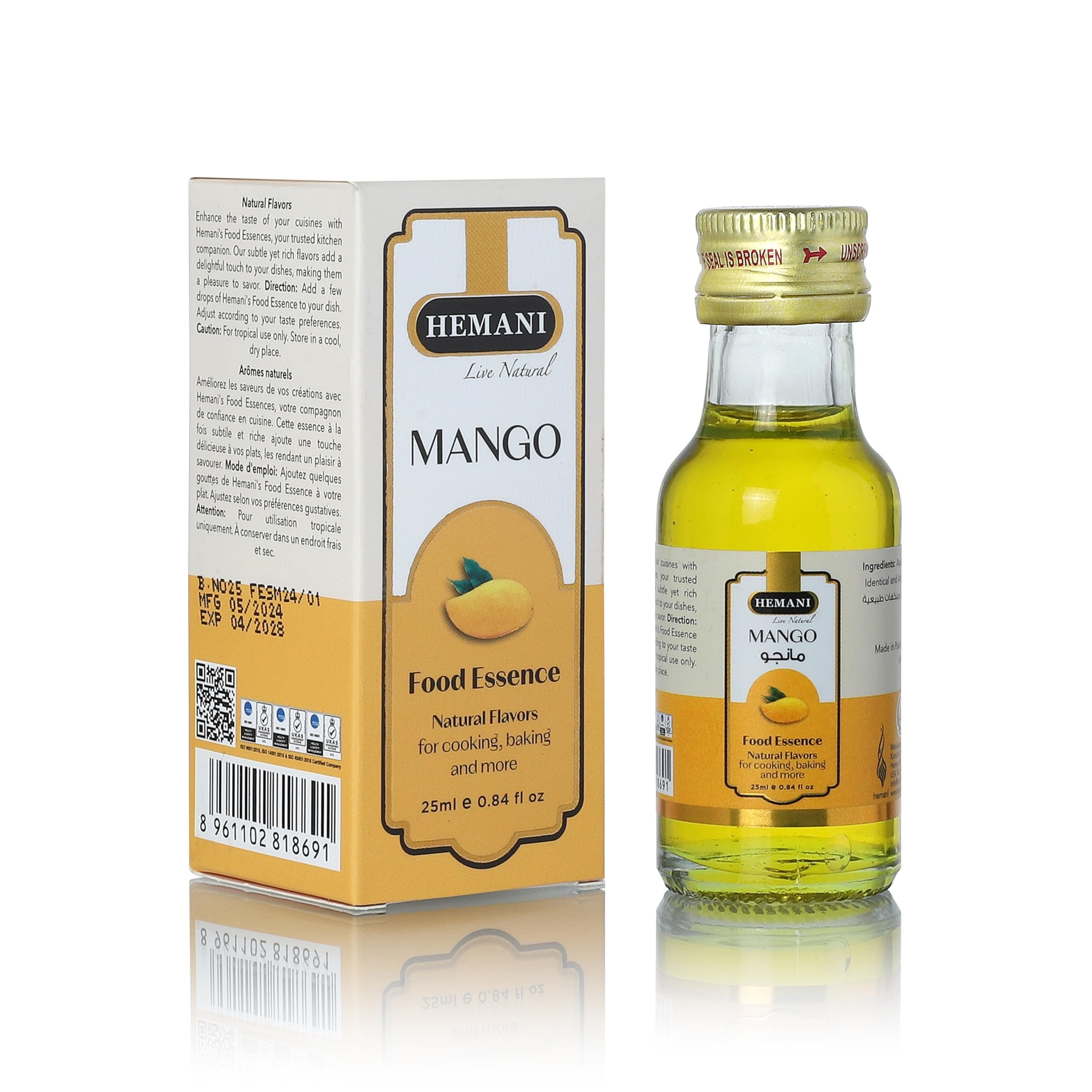 Hemani Herbal Mango Food Essence 25 ml Halal - Concentrated Mango Flavor for Indian Desserts, Drinks, and Recipes - Perfect for Mango Kulfi, Mango Barfi, and More