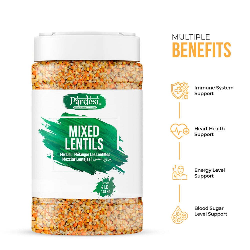 Pardesi Mixed Lentils, 4 LB (1.8 KG) Mix Dal - Resealable Jar with Handle