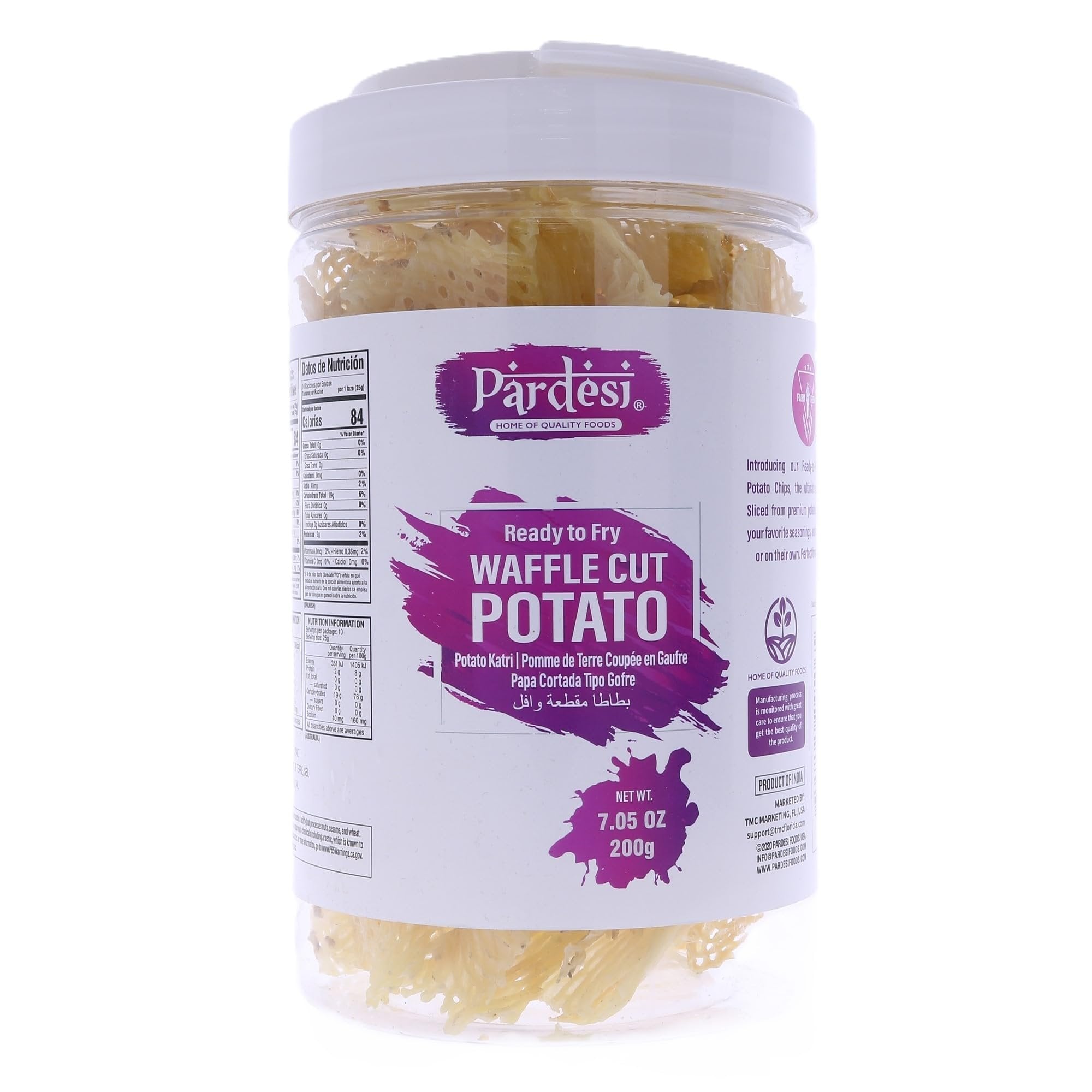 Pardesi Far Far/Fryums Potato Waffle Cut/Potato Katri/Jhali, 7.05 OZ (200g) Jar I Uncooked Chip Snack I Ready to Fry I Crunchy Snack I Perfect for Parties I Indian Snack I Vegan Friendly