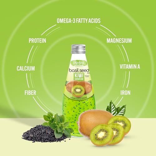 Pardesi Basil Seed Drink Kiwi Flavor 290ml 9.8 Fl Oz | Pack of 12 (117.6 FL Oz ) | Naturally Refreshing & Cooling | Rich in Antioxidants, Fiber & Omega-3 | Real Basil Seeds for Digestive Health & Hydration.