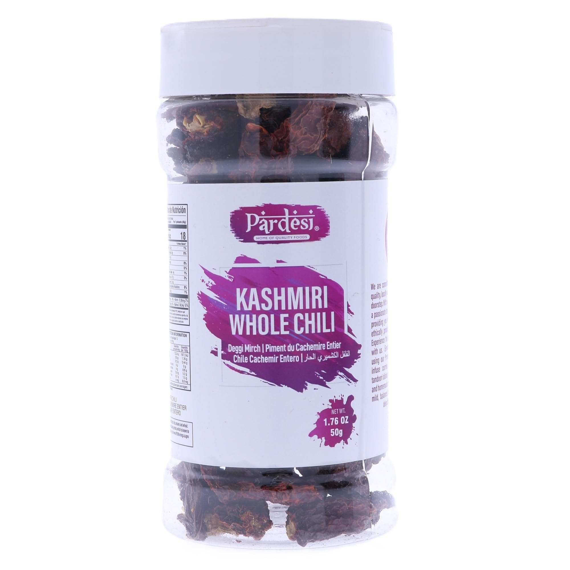 Pardesi Kashmiri Whole Chili 50g - Authentic Indian Spice, Non-GMO, Vegan, Gluten-Free - Moderate Heat, Rich Flavor - Perfect for Roganj Josh, Biryani, Tandoori, Stir-Fries, Curries & Global Recipes.