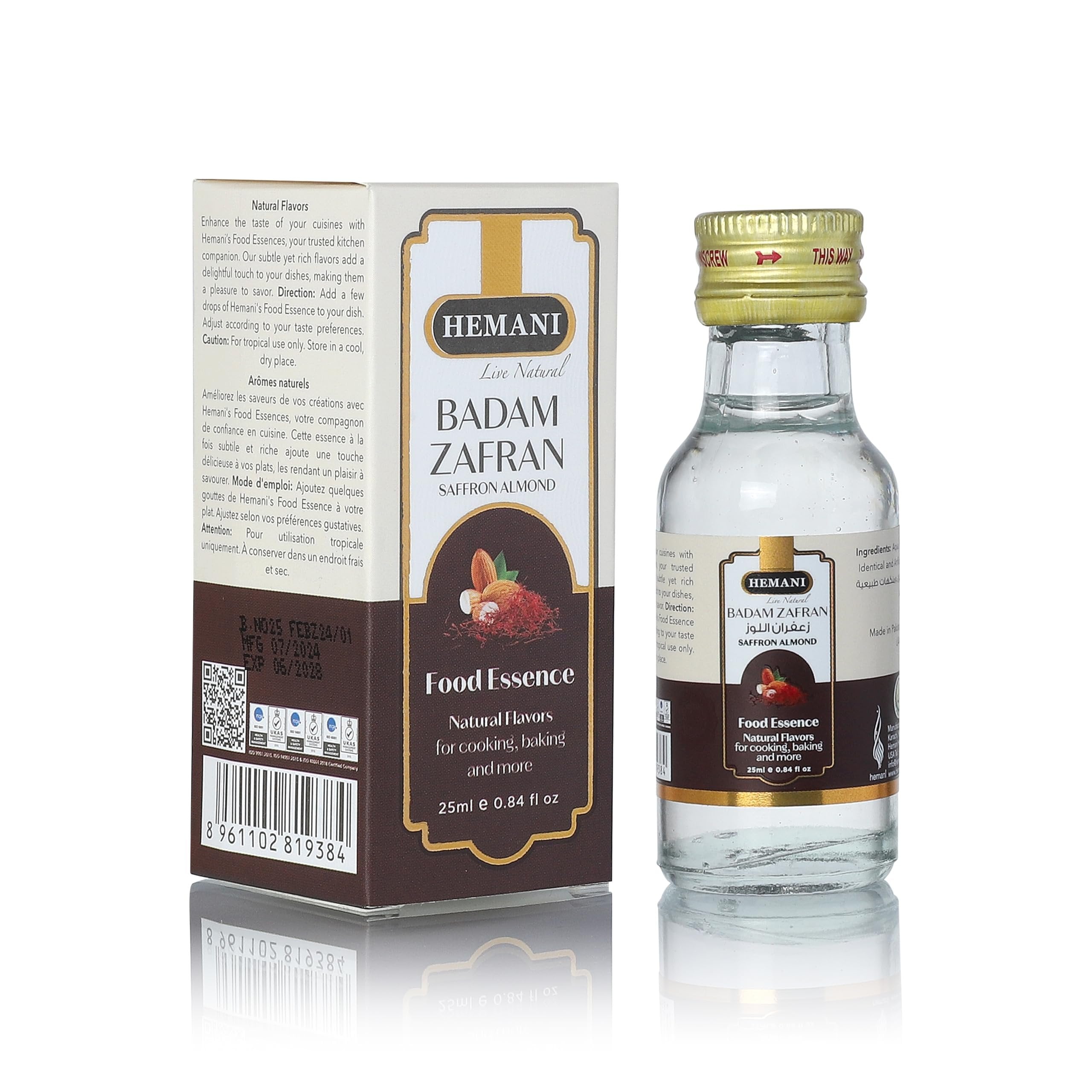 Hemani Badam Zafran Food Essence 25 ml Halal- Concentrated Almond Saffron Flavor for Indian Desserts, Recipes, and Traditional Sweets - Perfect for Kulfi, Barfi, Halwa, and More