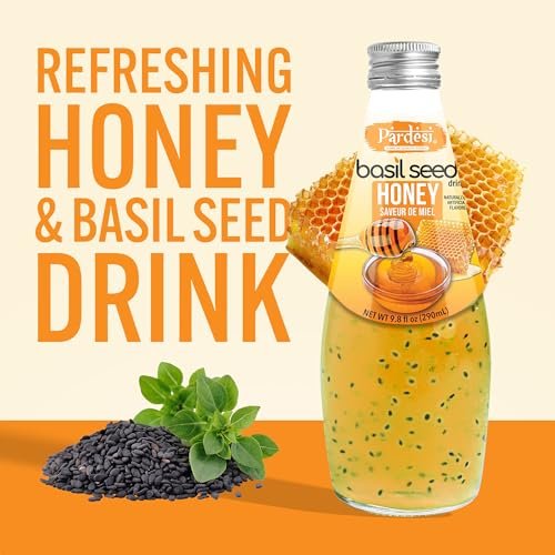 Pardesi Basil Seed Drink Honey Flavor 290ml 9.8 Fl Oz | Pack of 12 (117.6 FL Oz ) | Naturally Refreshing & Cooling | Rich in Antioxidants, Fiber & Omega-3 | Real Basil Seeds for Digestive Health & Hydration.