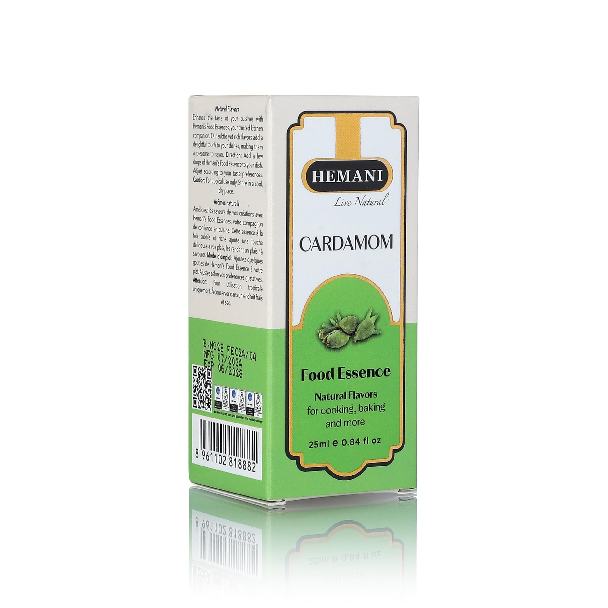 Hemani Cardamom Food Essence 25 ml - Halal, Natural, and Concentrated Cardamom Flavor for Indian Desserts, Drinks, and Recipes - Perfect for Gulab Jamun, Jalebi, and Barfi