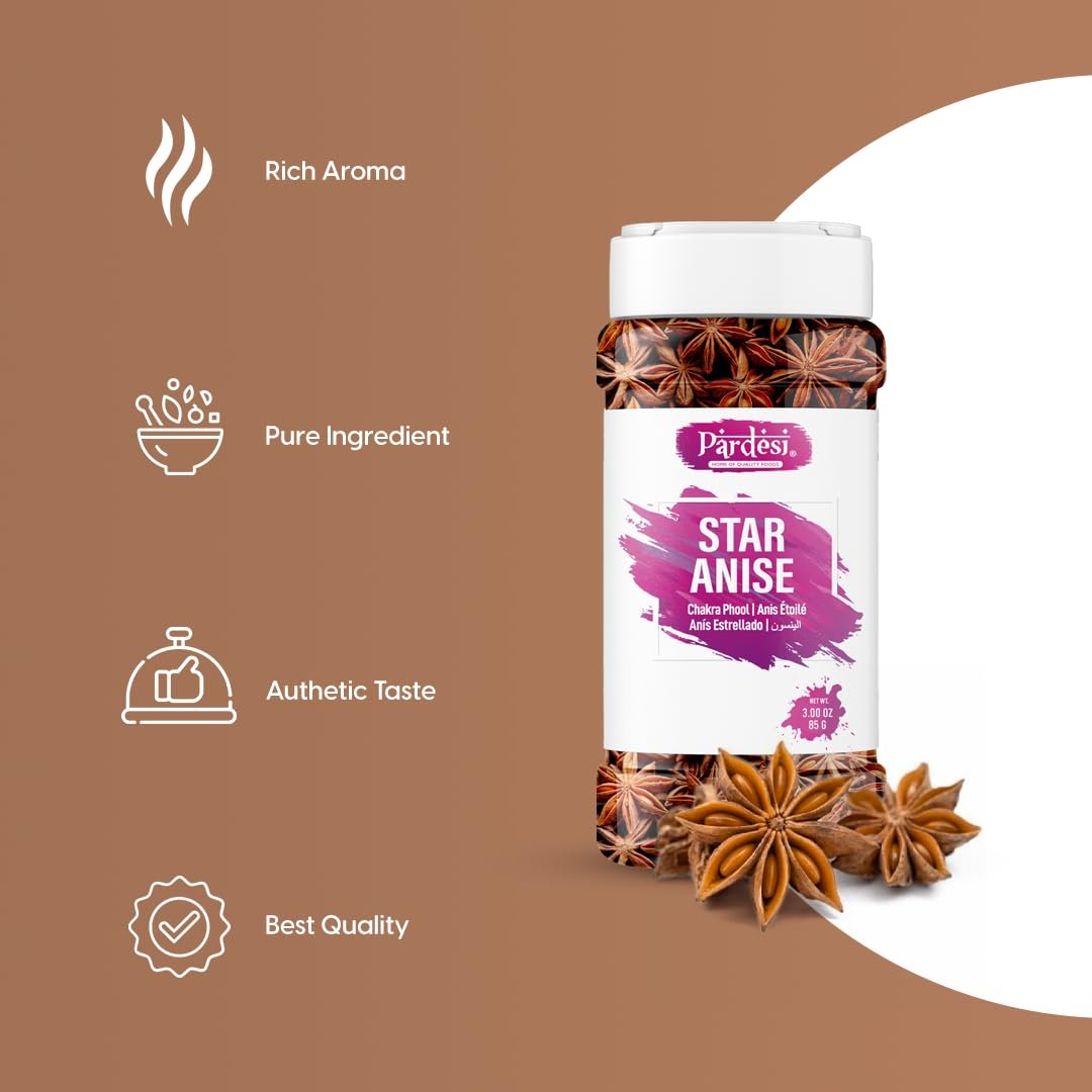 Pardesi Star Aniseed 85g - Premium Quality, Aromatic & Flavorful Spice - Non-GMO, Vegan, Gluten-Free - Traditional Indian, Chinese & Middle Eastern Cuisine - Freshly Packe