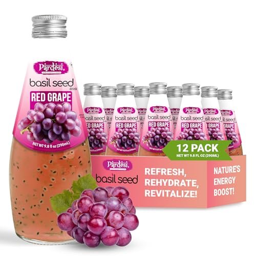 Pardesi Basil Seed Drink Red Grape Flavor 290ml 9.8 Fl Oz | Pack of 12 (117.6 FL Oz ) | Naturally Refreshing & Cooling | Rich in Antioxidants, Fiber & Omega-3 | Real Basil Seeds for Digestive Health & Hydration.