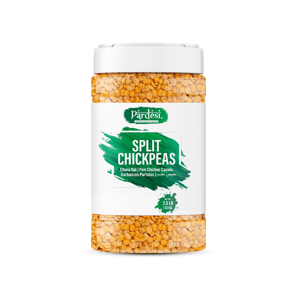 Pardesi Split Desi Chickpeas without skin 64oz (4 LB) 1.8 KG - Chana Dal - Resealable Jar Packaging with Handle - Pois Chiches Fendus